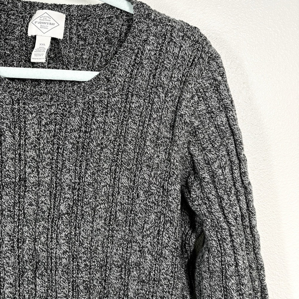 St. John's Bay Crew Neck Cable Knit Sweater-Gray/Black Women's Size L